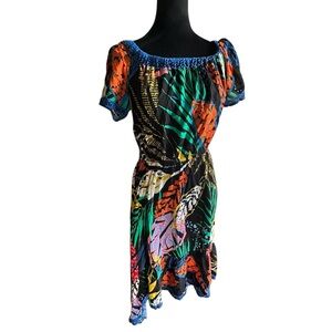 Flying Tomato Off-the-Shoulder Ruffle High-Low Tropical Print Dress – Size M